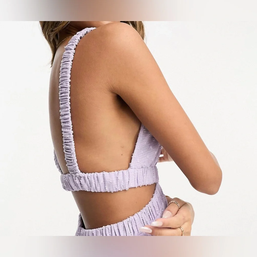 Lilac Pleat Plunge Neck Midi Dress - Picture 3 of 3